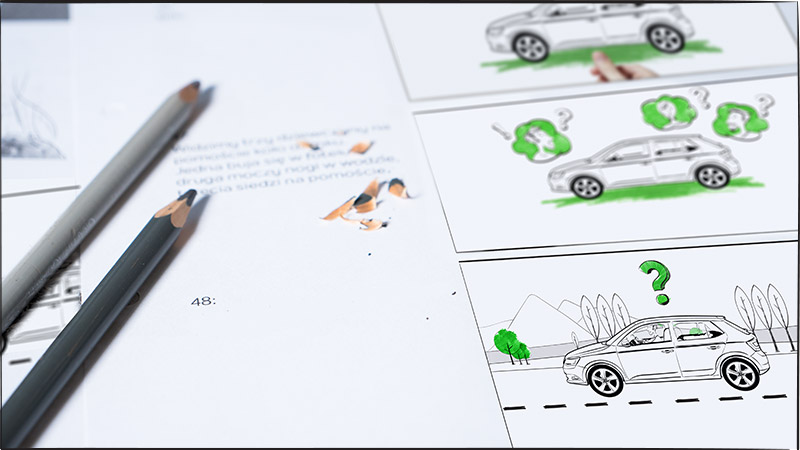 Storyboard do animacji Skoda Akcesoria